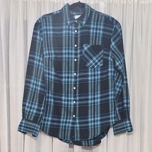 a new day Blue Plaid Women's Button Down Flannel Shirt